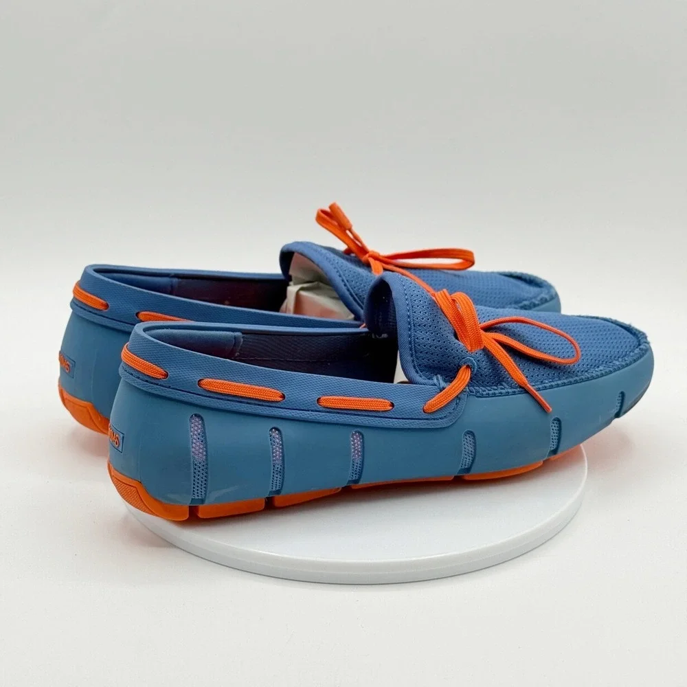SWIMS Waterproof Braided‎ Lace Loafer Shoes Size 7.5 Mens Royal Blue Orange